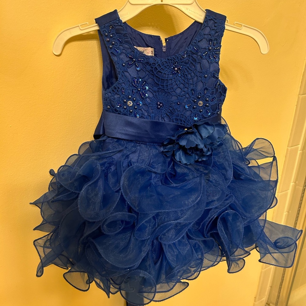 Elegant Royal Blue Toddler Girl Sequin Ruffle Tutu Dress M